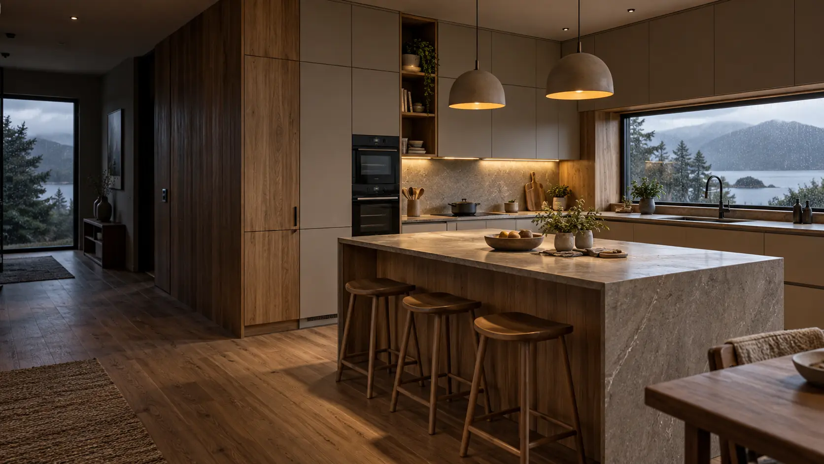 Cocina con muebles de madera y melamina fabricados a medida en Puerto Montt